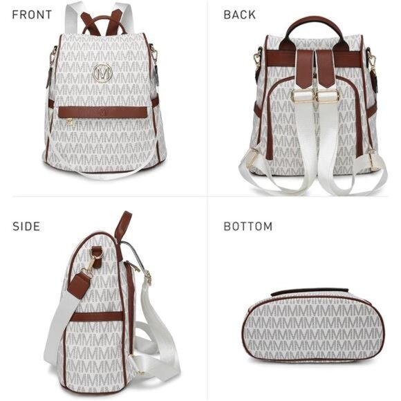 Women Fashion Backpack Purse Multi Pockets Signature Anti-Theft Rucksack Travel